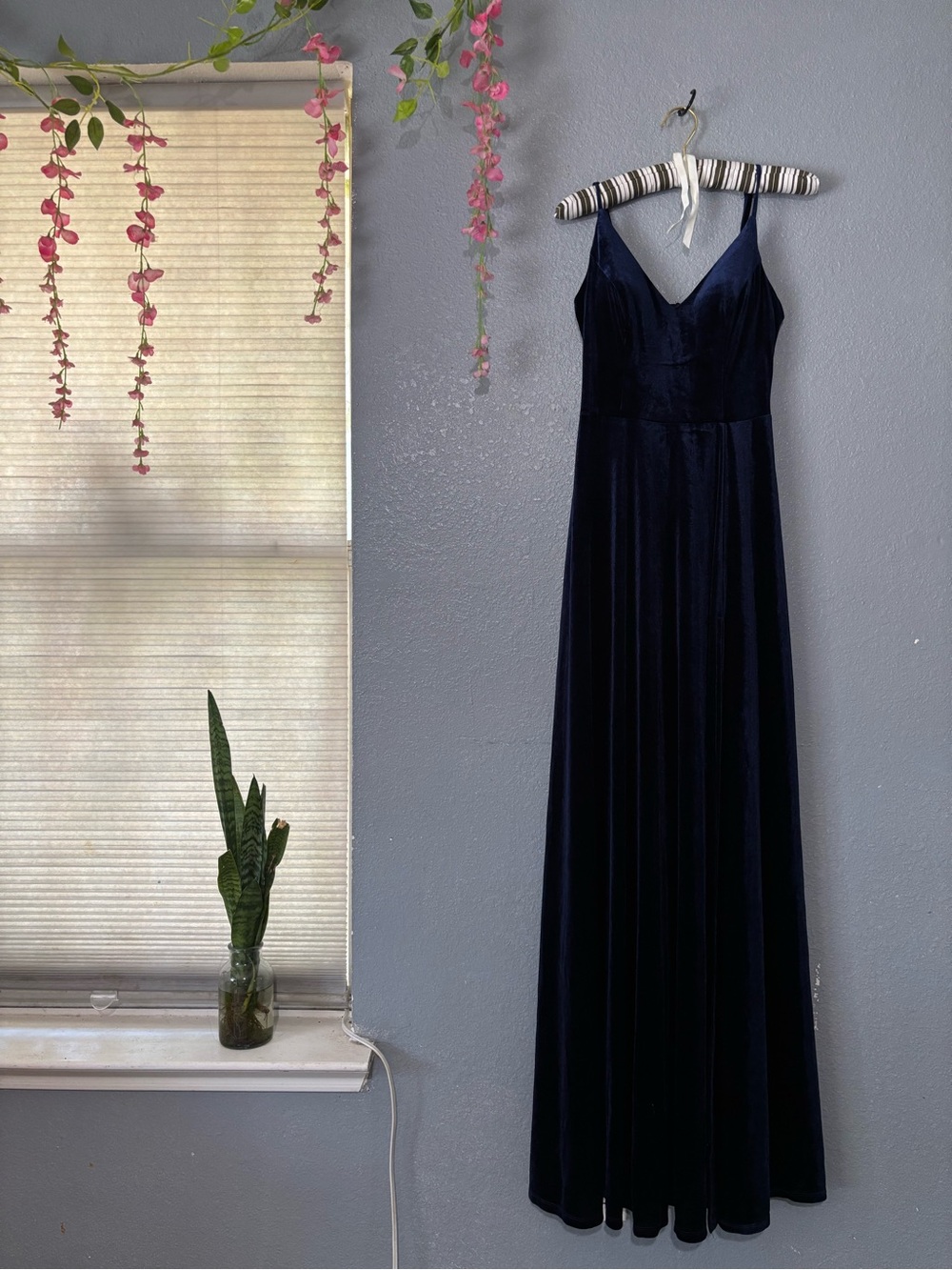 Windsor Navy Velvet Maxi Slip Dress - V-Neck Sleeveless